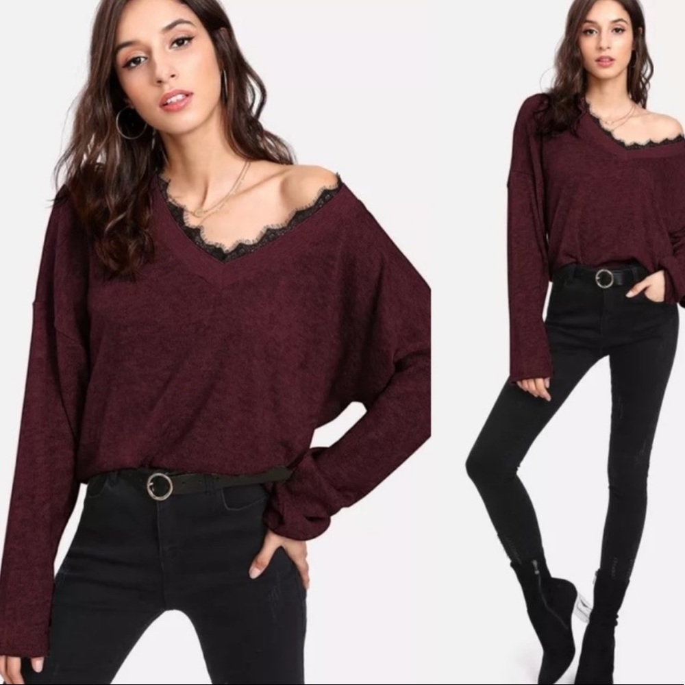 Restocked Burgundy Eyelet Light Weight Sweater - Picture 2 of 7